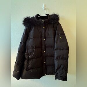 Ralph Lauren women’s xxl black down puffer coat, removable fur trim hood